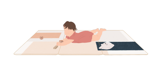 illustration d'un bébé couché sur le ventre sur le tapis de jeu méli mélo