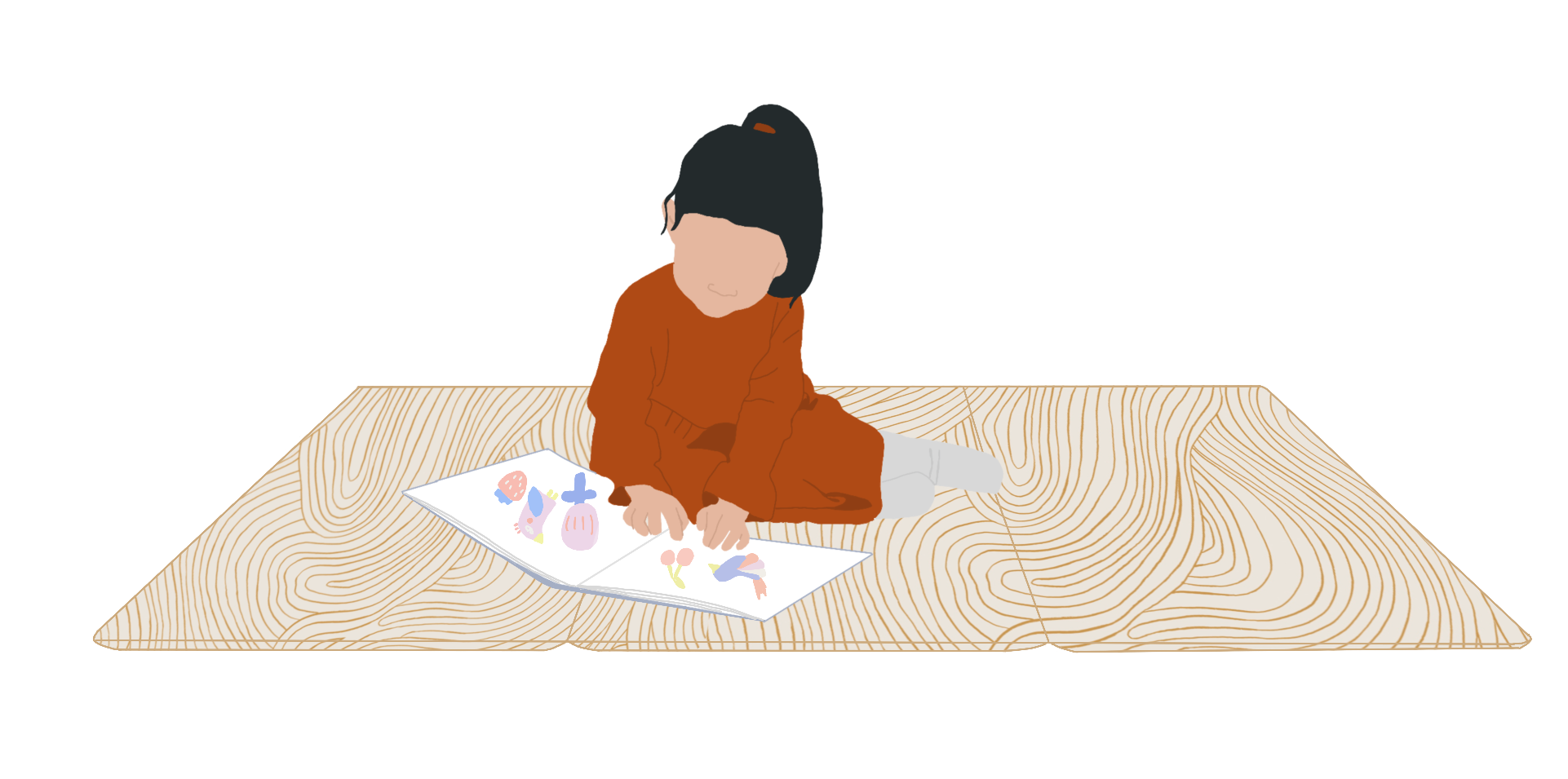 illustration d'une petite fille qui lit sur le tapis de jeu xl oasis Image