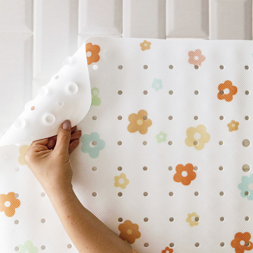 vue ventouse tapis de bain motif fleur tapilou