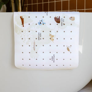 tapis de baignoire motif carte du monde animaux tapilou