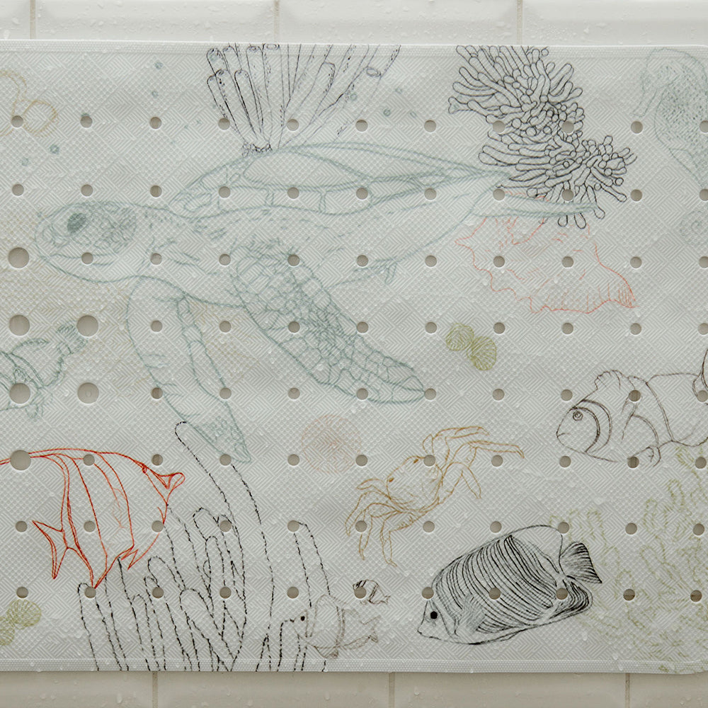 zoom motif bubulle tapis de bain