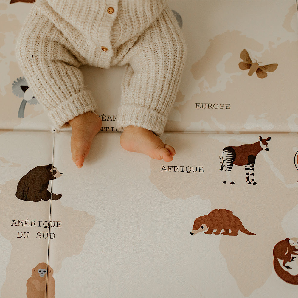 zoom motif carte de monde animaux tapis de jeu tapilou x babyatoutprix